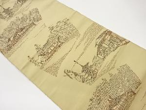 寺院風景模様織出し名古屋帯